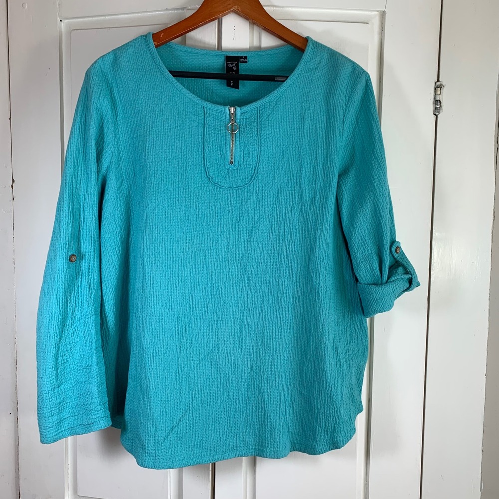 Focus Casual Life Turquoise‎ Textured Quarter Zip Pullover Shirt Women S Cruise